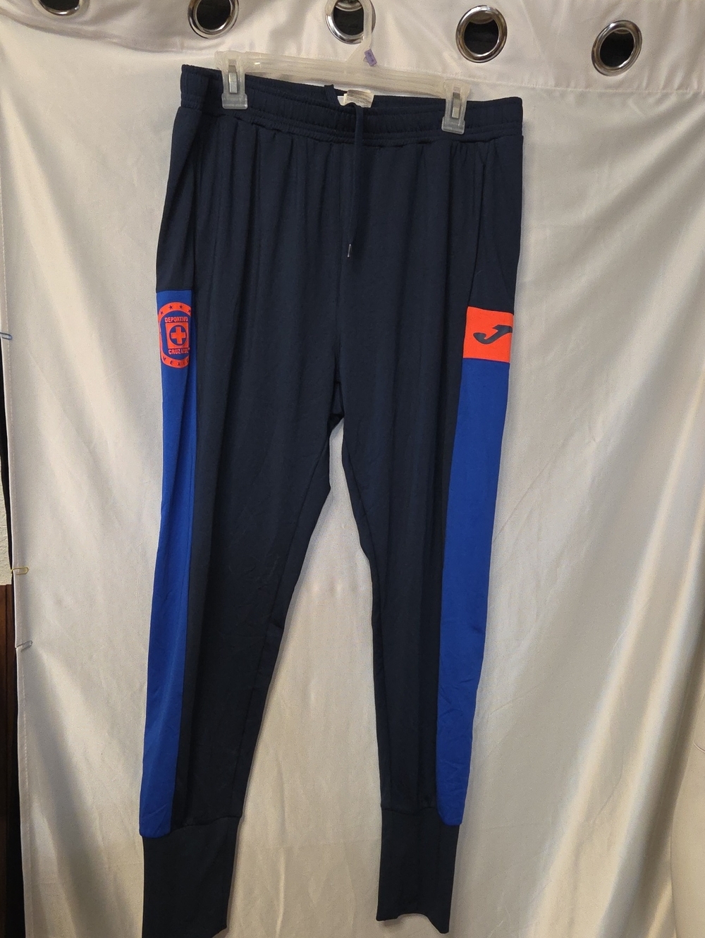 Men's Navy Sweatpants with Blue Panels and Orange Accents[1624].